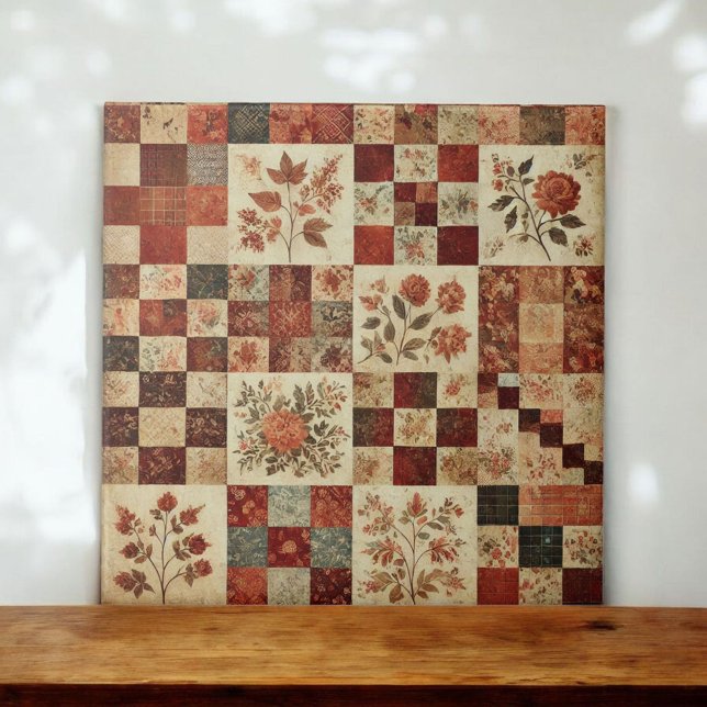 Azulejo Rústica granja Terracotta Quilt Patchwork Floral (Subido por el creador)