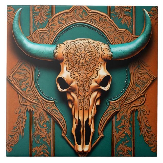Azulejo Rústica Terracota Verde azulada de los Bull del Pa (Frente)