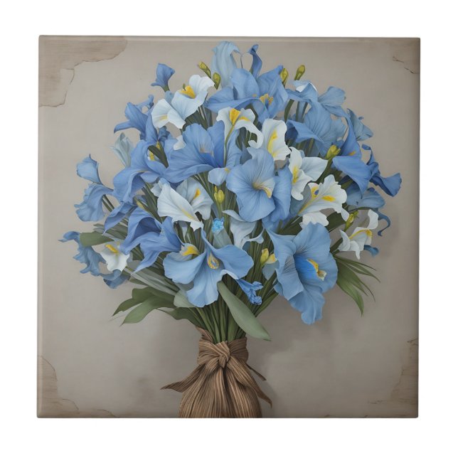 Azulejo Rústico Azul Iris Bouquet (Frente)