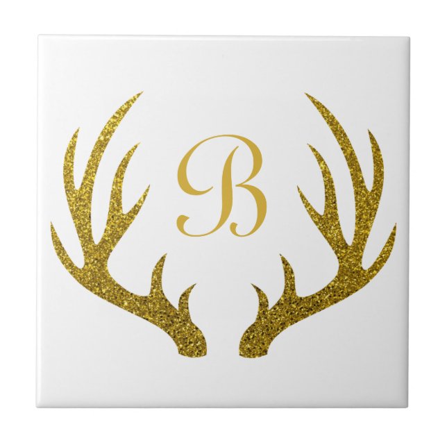 Azulejo Rústico elegante Purpurina de oro Faux Deer Antler (Frente)
