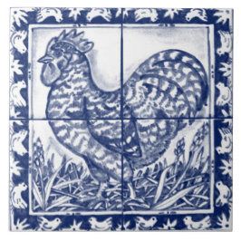 Azulejo Rústico gallo azul Delft Dedham Vintage 