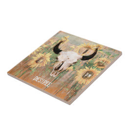 Azulejo Rústico girasol Bull Cow Skull Occidental