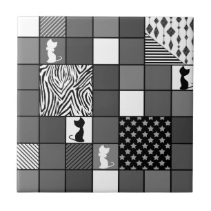 Azulejo Rústico, popular, negro y blanco, patchwork, Simpl