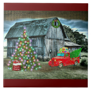 Azulejo Rústicos Navidades cultivan un camión en árbol de 