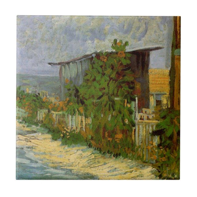 Azulejo Ruta de Montmartre y girasoles por Vincent van Gog (Frente)