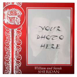 Azulejo S Monograma "Lazo blanco sobre rojo" con foto - Ti