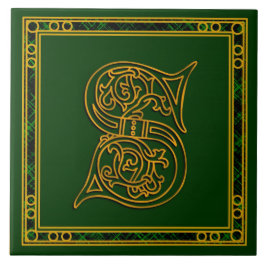 Azulejo S Monograma "Oro irlandés en verde" Tile cerámico