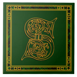 Azulejo S Monograma "Oro irlandés en verde" Tile cerámico