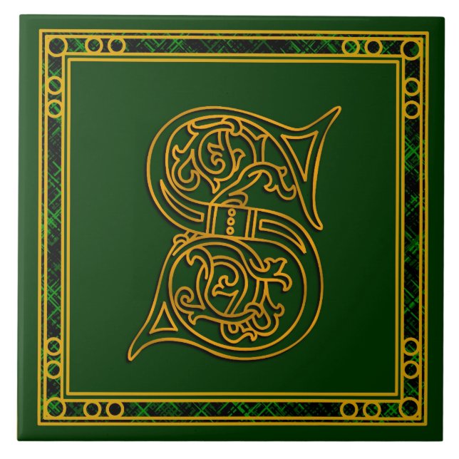 Azulejo S Monograma "Oro irlandés en verde" Tile cerámico (Frente)