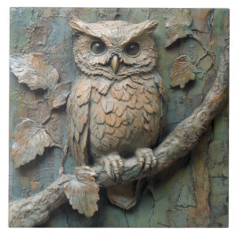 Azulejo Sabse Owl en Branch Wildlife Faux Relief