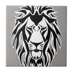 Azulejo Sad león negro y fondo gris de calcomanías blancas