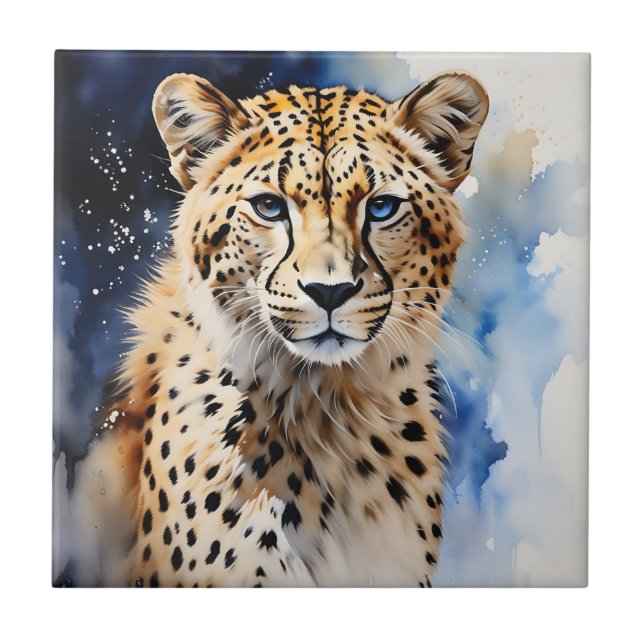 Azulejo Safari Animal Cheetah Watercolor (Frente)