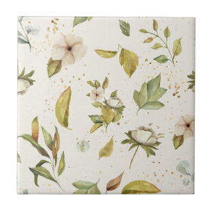 Azulejo Sage, Gold, Cream Floral Seless Clear Image
