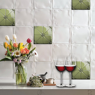 Azulejo Sage Green Art Deco  Ceramic Tile