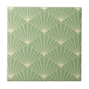 Azulejo Sage Green Art Deco Fan Pattern