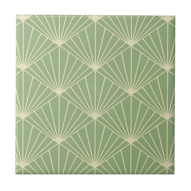 Azulejo Sage Green Art Deco Fan Pattern (Frente)