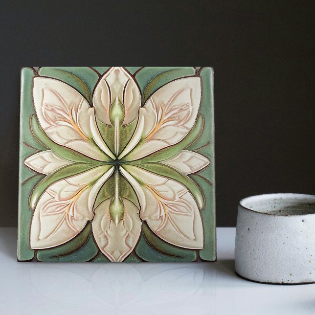 Azulejo Sage Green Art Deco Floral Wall Decoración Art Nou (Subido por el creador)