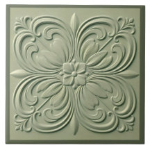 Sage Green Floral Faux Relief Decoration