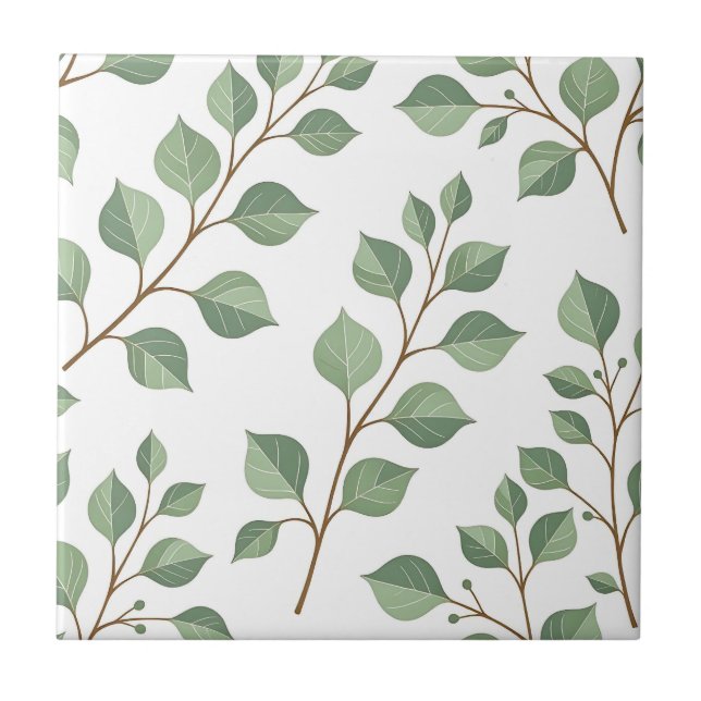 Azulejo Sage Green Leafy Branches Botanical Watercolor  (Frente)