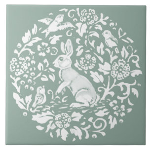 Azulejo Sage Green Rabbit Bunny Circle Pattern Único