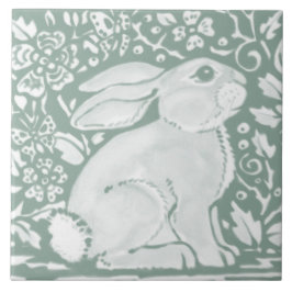 Azulejo Sage Green Woodland Rabbit Forest Animal Cute
