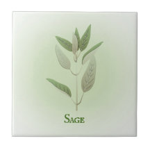 Sage Herbal Design Ceramic Tile