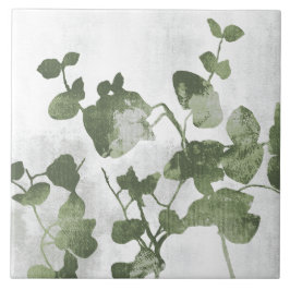 Azulejo Sage Olive Green Painterly Botanical Art 01