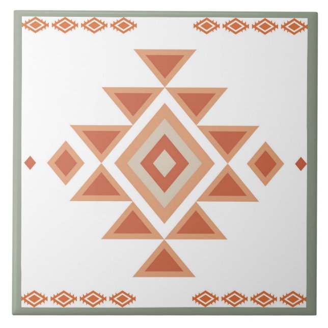 Azulejo Sage Verde Nativo del Suroeste y Naranja del Desie (Frente)