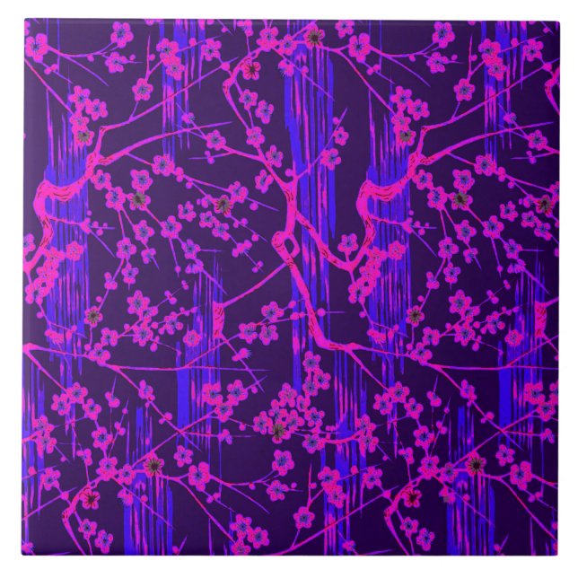 Azulejo SAKURA AZUL ROSA FLORECE Patrón floral japonés (Frente)