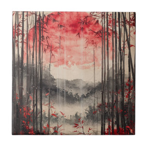 Azulejo Sakura de Luna de Sangre en Tinta Lavada (1)