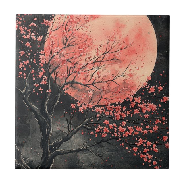 Azulejo Sakura de Luna de Sangre Tinta al Agua (2) (Frente)