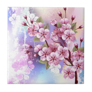 Azulejo Sakura rosa sobre fondo de pintura