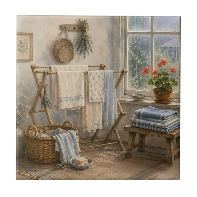 Azulejo Sala de Lavado de la Cabaña del Día Lluvioso (Frente)