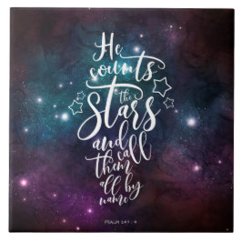 Azulejo Salmo 147:4 Cuenta la Biblia de las estrellas