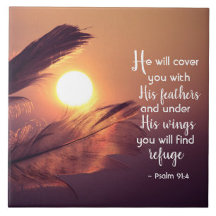 Azulejo Salmo 91:4 Te cubrirá con sus plumas