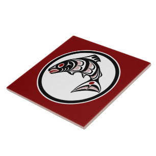 Azulejo Salmón vector de arte negro rojo nativo americano