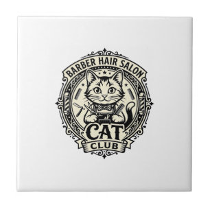 Azulejo Salón de Barbería Gato Divertido Gráfico - Barberí