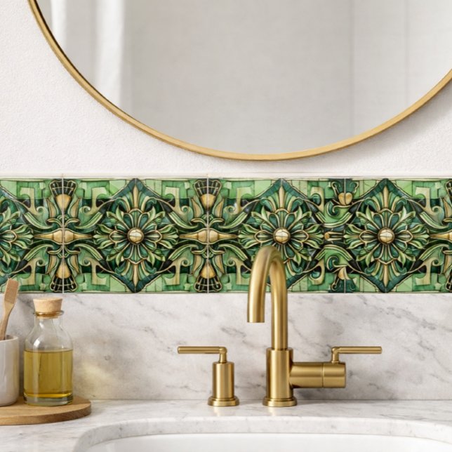 Azulejo Salpicadero Art Nouveau / Art Deco Dorado Verde (Emerald and gold Art Deco tile adds instant elegance perfect for bathroom accents, and DIY projects)