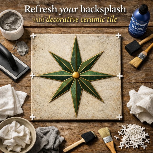 Azulejo Salpicadero de Estrella Verde Esmeralda Vintage (Subido por el creador)