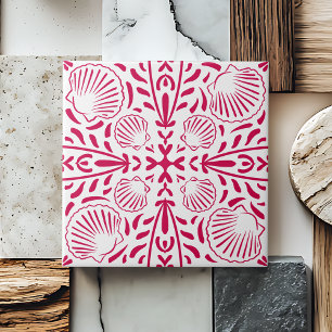 Azulejo Salpicadura Roja de Concha de Caracol Costera para