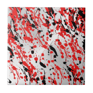 Azulejo Salpicaduras y goteo abstracto negro y rojo