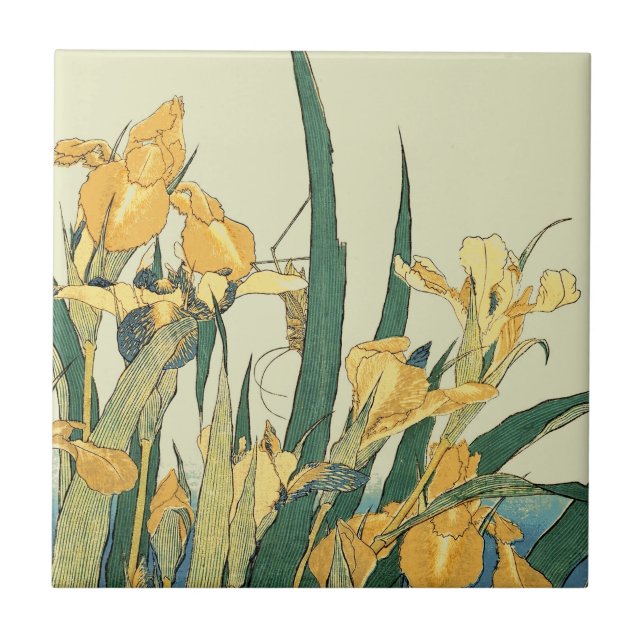 Azulejo Saltamontes Hokusai y el iris Japón (Frente)