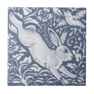 Azulejo Salto Conejo Azul Blanco Botánico Dedham Delft