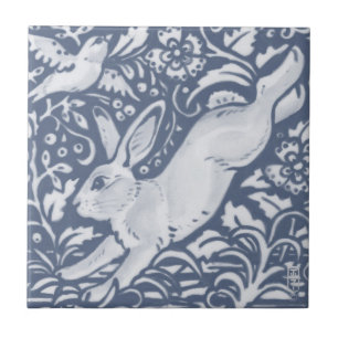 Azulejo Salto Conejo Azul Blanco Botánico Dedham Delft C
