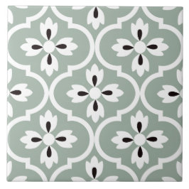 Azulejo Salto verde español, gotas de agua florales blanca