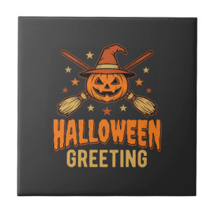 Azulejo Saludo de Halloween Bruja Calabaza Diseño Vintage