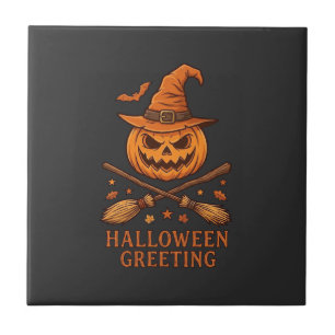 Azulejo Saludo de Halloween Calabaza Sombrero de Bruja Esc