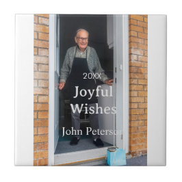 Azulejo Saludos alegres agregar nombre foto hombre vacacio