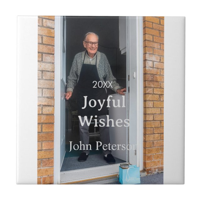 Azulejo Saludos alegres agregar nombre foto hombre vacacio (Frente)