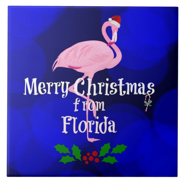 Azulejo Saludos navideños de Florida desde Santa Flamingo (Frente)